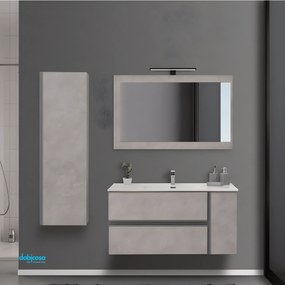 Mobile Bagno Sospeso "Oxid" Da 112 Cm Composto Da Due Cassetti Ed Un'Anta Vano a Giorno Finitura Beton Cenere