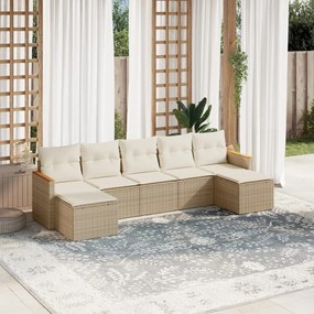 Set divani da giardino 7 pz con cuscini beige in polyrattan