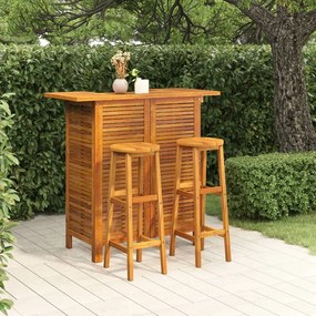 Set Da Bar Per Giardino 3 Pz İn Legno Massello Di Acacia /