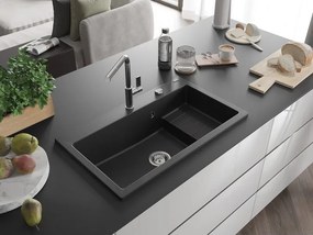Mexen Omar lavello da cucina in granito 1 vasca 800 x 480 mm, nero, sifone cromato - 6520801005-77