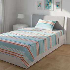 Completo letto 1 piazza e mezza righe azzurre arancione