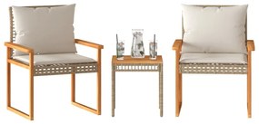 Set da bistrò 3 pz con cuscini beige misto polyrattan e acacia