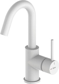 Rubinetto per lavabo K2 48 Bianco Opaco HUBER getto laminare cristallino canna alta H 26.4 cm