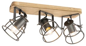 Faretto industriale grigio scuro con legno regolabile 3 luci - Arthur