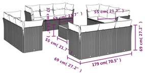 Set divani da giardino 13 pz con cuscini grigio in polyrattan