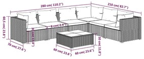 Set Divani da Giardino 7 pz con Cuscini in Polyrattan Marrone