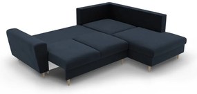 Divano angolare blu scuro allungabile e con contenitore (con penisola a destra/a L) con rivestimento in velluto Kyoto – Cosmopolitan Design