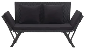 Panchina da giardino con cuscini 176 cm nera in polyrattan