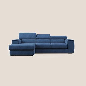 Zeno Divano angolare con pouf estraibile poggiapiedi in tessuto morbido impermeabile T02 blu