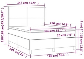 Giroletto a Molle con Materasso Rosa 140x190 cm in Velluto