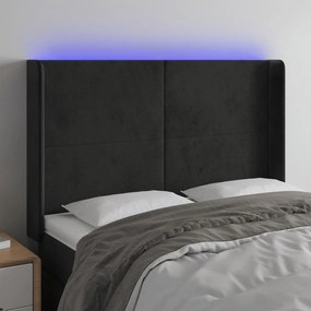 Testiera A Led Nera 147x16x118/128 Cm İn Velluto /