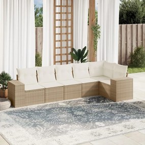 Set Divano da Giardino 6 pz con Cuscini Beige in Polyrattan