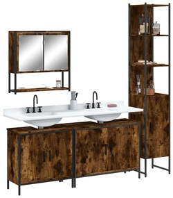 Set Mobili Da Bagno 4 Pz Rovere Fumo İn Legno Multistrato /