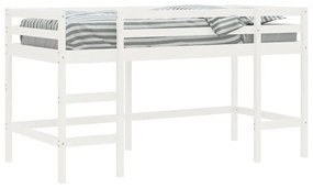 Letto soppalco con scala bambini bianco 90x190cm massello pino