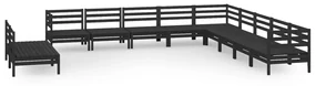 Set salotto da giardino 11 pz in legno massello di pino nero