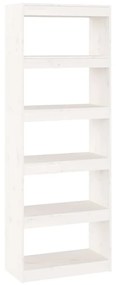 Libreria/divisorio bianco 60x30x167,5 cm in massello di pino