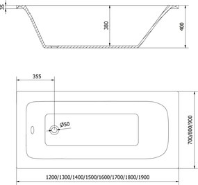Mexen Vega vasca rettangolare 170 x 70 cm con pannello, bianca - 55011707000X