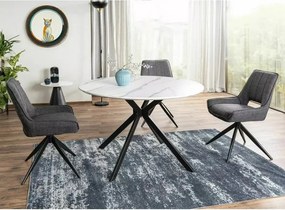 Tavolo Aster rotondo con piano effetto marmo bianco e struttura in metallo nero opaco – Ø120 cm