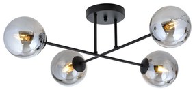 Plafoniera Moderna Morrigan 4 Luci In Acciao Nero E Sfere In Vetro Fumè