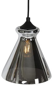 Lampadario Art Déco nero con vetro fumé 6 luci - Wallace