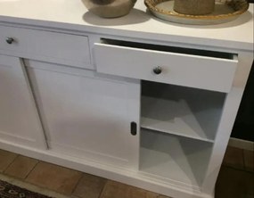 Credenza classica due ante scorrevoli e due cassetti in legno bianco opaco