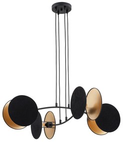 Lampada A Sospensione 4 Luci Moderna Nut In Acciaio Nero E Oro