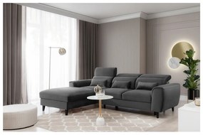 Divano angolare grigio scuro allungabile/con contenitore (con penisola a sinistra/con chaise lounge) e rivestimento in velluto Foble – ELTAP