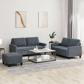 Set Di Divani 3 Pz Con Cuscini Grigio Scuro İn Velluto /