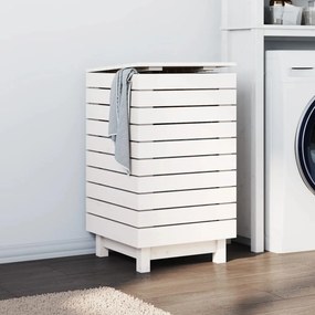 Cesto Per Bucato Bianco 44x44x76 Cm Legno Massello Pino /