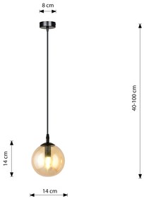 Sospensione Moderna 1 Luce Kali In Acciaio Nero E Sfera In Vetro Ambra