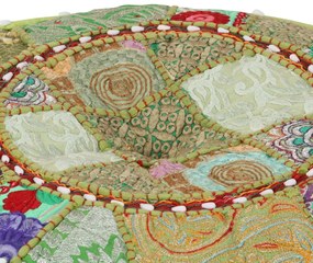 Pouf patchwork rotondo fatto a mano in cotone 40x20 cm verde
