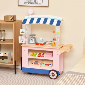Costway Carrello alimenti per bambini con pos bilancia mensole e ripiani, Supermercato giocattolo con 3 ruote 3 Colori