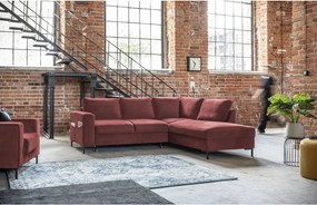 Divano letto angolare in velluto rosa (angolo destro) Lofty Lilly - Miuform