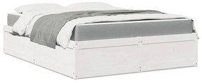 Letto Con Materasso Bianco 160x200 Cm İn Legno Massello Di Pino /