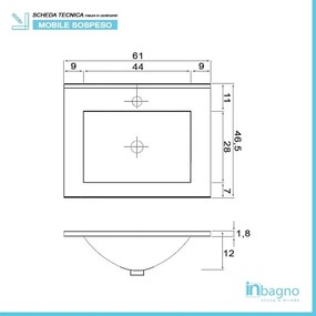 Mobile bagno sospeso 60 cm Duble grigio industrial con lavabo e specchio