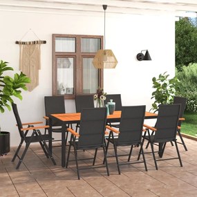 Set da pranzo da giardino 9 pz nero e marrone