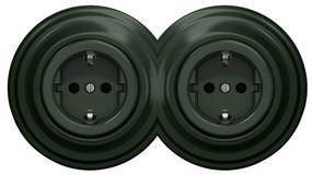 Kliklap - Doppia presa domestica in stile retrò con cornice SCHUKO 230V, verde