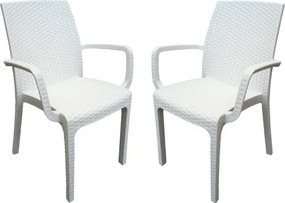 Sedia poltrona indiana in simil rattan per esterno e interno set 2 pezzi BIANCO