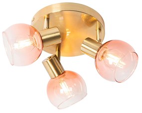 Plafoniera Art Déco oro con vetro rosa 3 luci - VIDRO