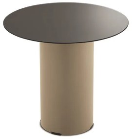 Tavolino tondo WAYLON 45 con base in metallo Beige e piano in vetro Fumč