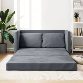 Divano Letto Da Terra 2 İn 1 Grigio Scuro 122x204x55 Cm Velluto /