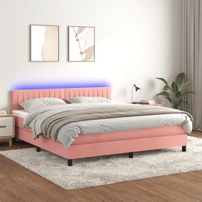 Letto A Molle Con Materasso E Led Rosa 160x200 Cm İn Velluto /