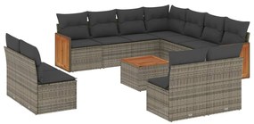 Set Divani da Giardino 12 pz con Cuscini Grigio in Polyrattan