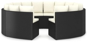 Set divani da giardino 8 pz con cuscini in polyrattan nero