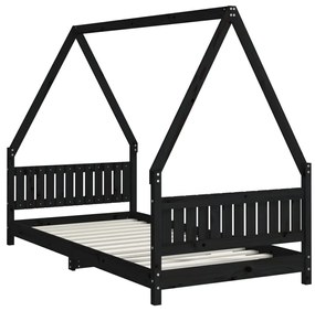 Giroletto per bambini nero 90x190 cm in legno massello di pino