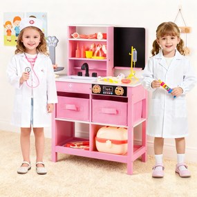 Costway Set gioco medico legno centro medico lavagna bilancia animali rubinetto lavandino, Set ospedale tavolo pieghevole cassetti valigetta accessori 2 Colori