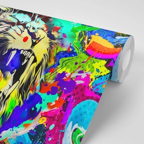 Carta da parati – Testa di leone colorata