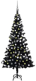 Albero Di Natale Preilluminato Con Palline Nero 150 Cm Pvc /