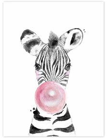 Quadro da parete - Zebra con la bolla rosa | Inspio