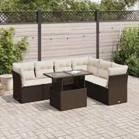 Set Divani da Giardino 7 pz con Cuscini Marrone in Polyrattan 3326174